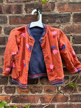 Catimini Toddler' Reversible Bomber Jacket - Orange with Pink Accents/Navy Blue